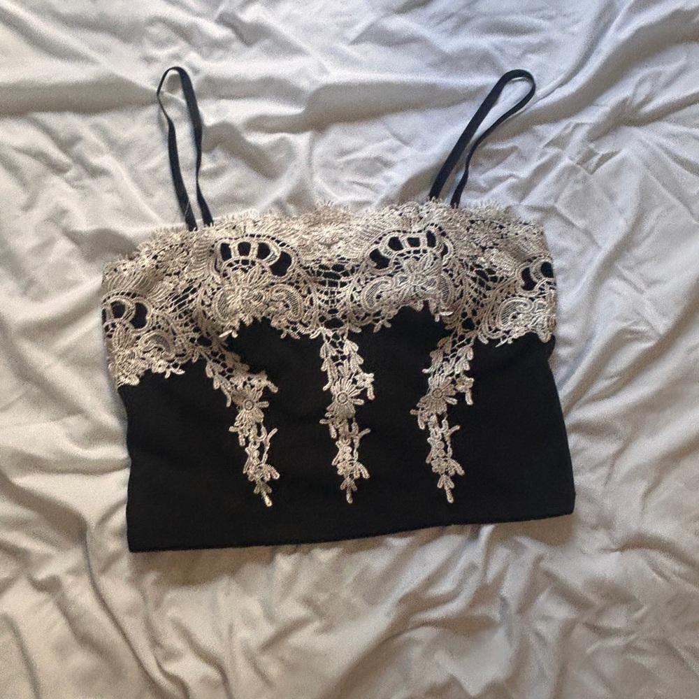 Black and Cream Lace Women's Top
